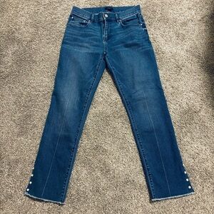 Ann Taylor Factory Women's Mid Rise Stretch Jeans | Pearl-Detail Split Leg